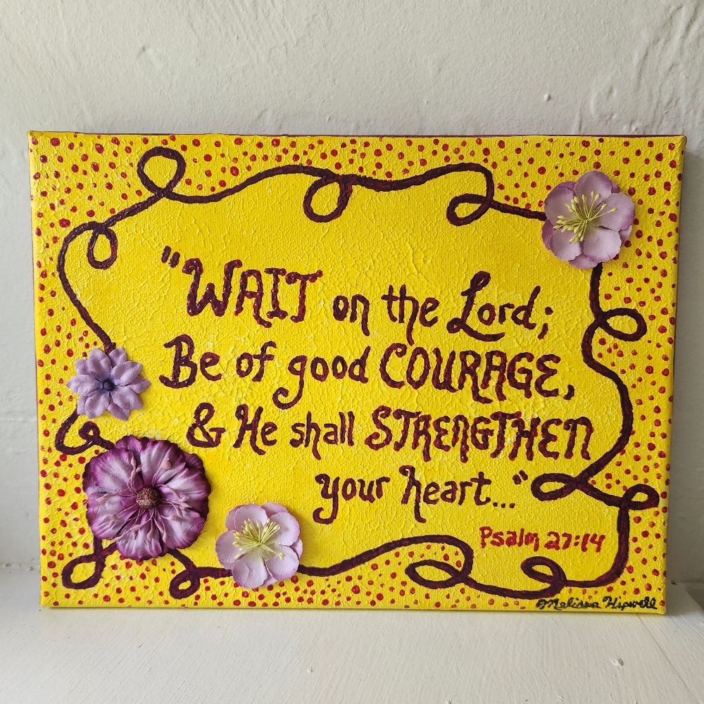 "Wait on the Lord" original art flowers abstract acrylic canvas decor